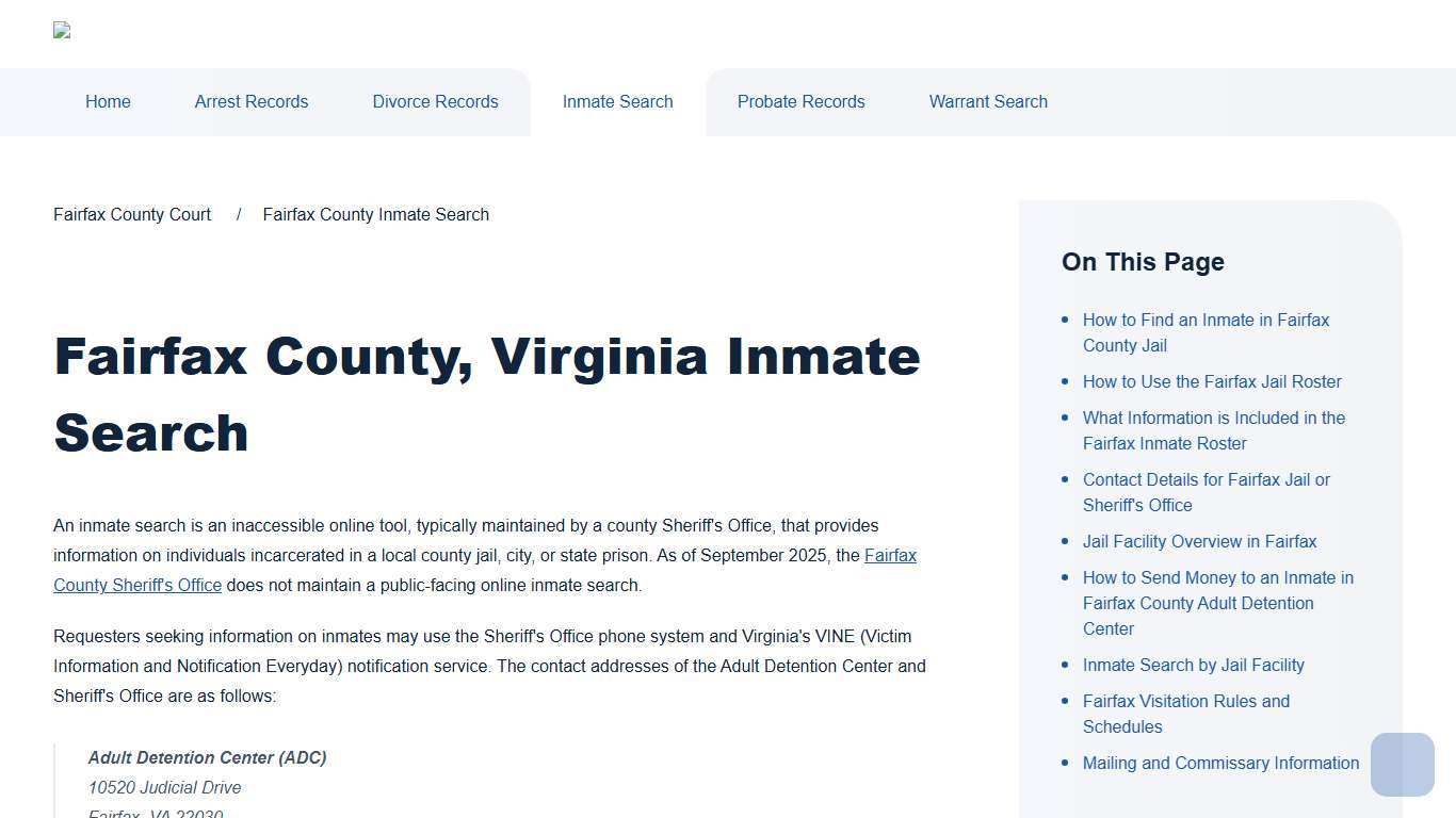 Fairfax County Inmate Search Fairfax County Court