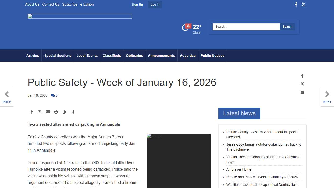 Public Safety - Week of January 16, 2026 Articles fairfaxtimes.com