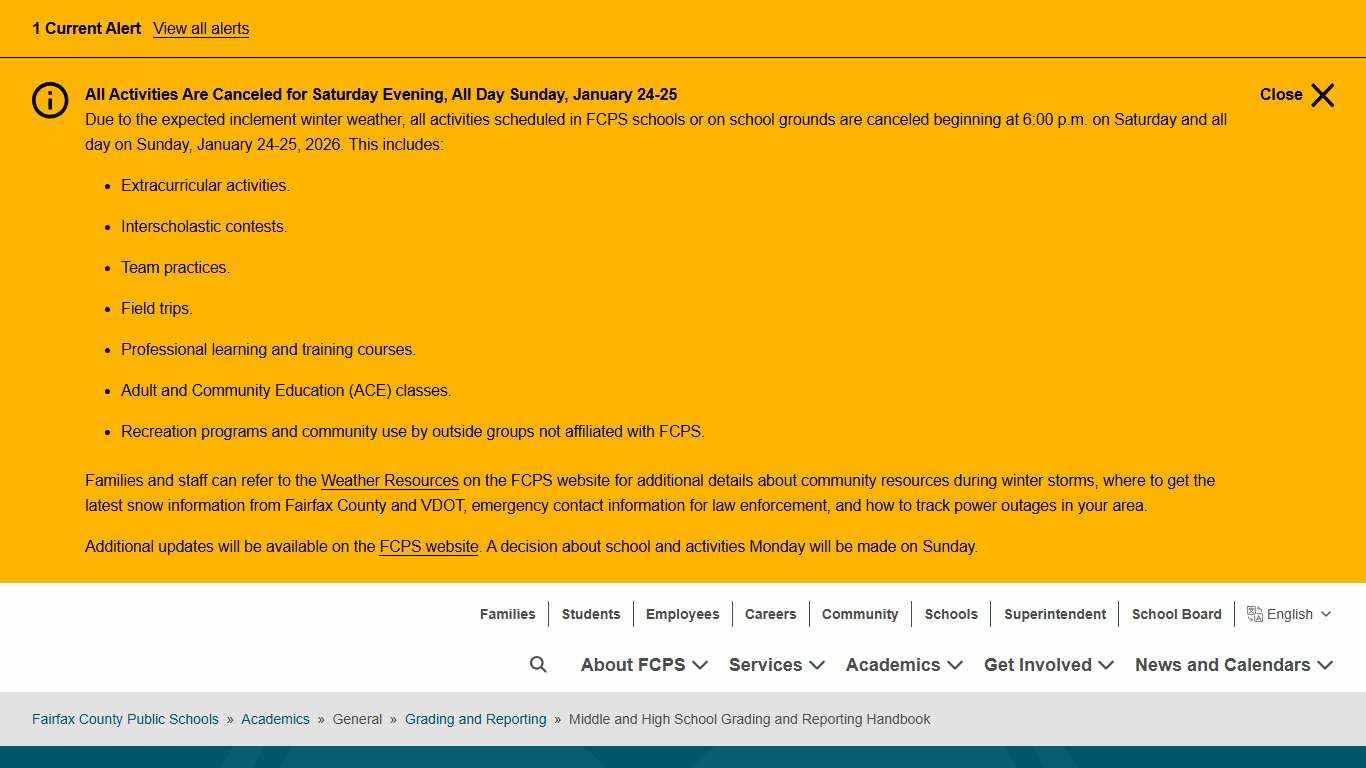 Middle and High School Grading and Reporting Handbook Fairfax County Public Schools